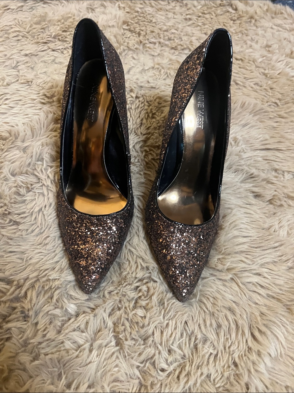 Nine West Glitter Pointed Toe Pumps in Bronze Sparkle